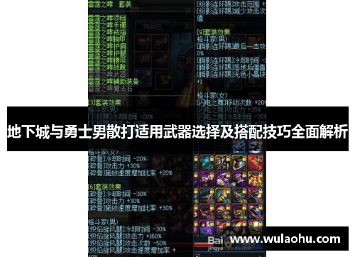 地下城与勇士男散打适用武器选择及搭配技巧全面解析