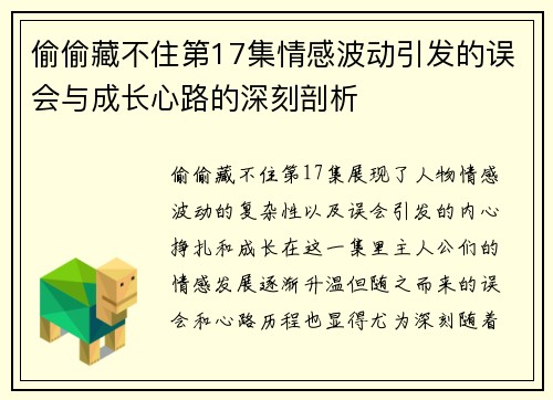 偷偷藏不住第17集情感波动引发的误会与成长心路的深刻剖析